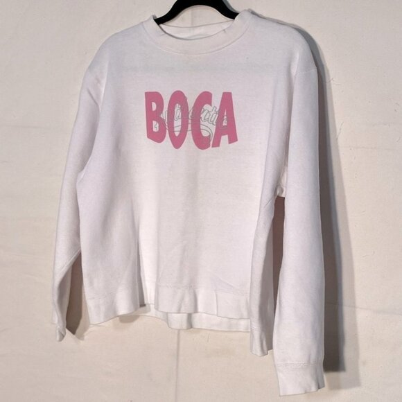 Vintage Boca White Pink Logo Crew Neck Sweatshirt M - Picture 3 of 13